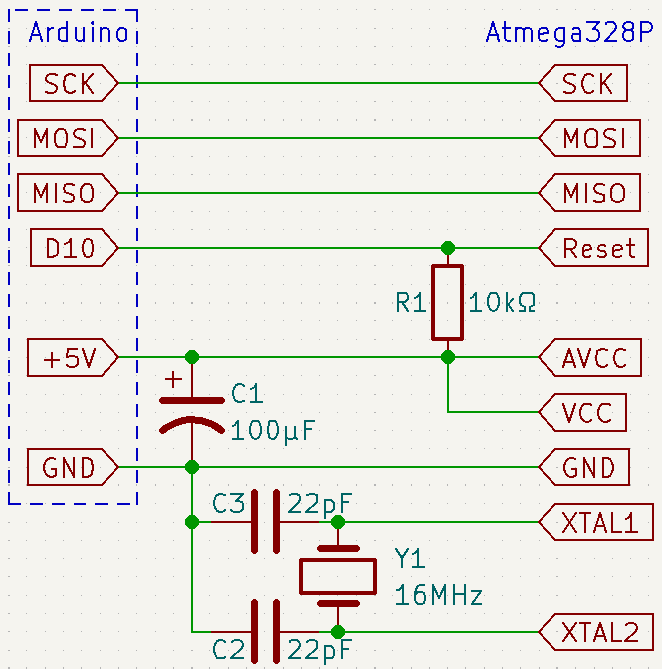 Circuit for programming the Atmega using an Arduino.